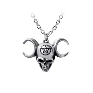 Alchemy Gothic Triunity Skull Pendant – Triple Moon Goddess Pewter Necklace